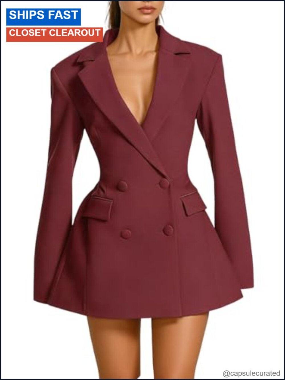 Elegant V Neck Long Sleeve A-Line Mini Blazer Dress